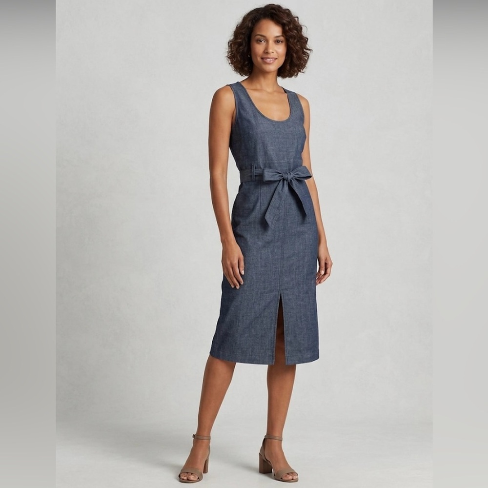 Acne Sleeveless Indigo Blue Denim Tie-Waist Midi Dress